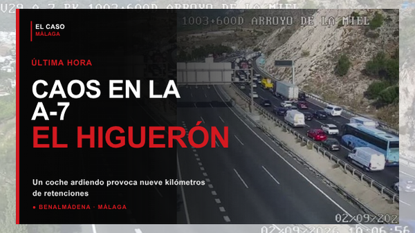 Portada de El Caso Málaga sobre el coche ardiendo y las retenciones en la A-7 en El Higuerón