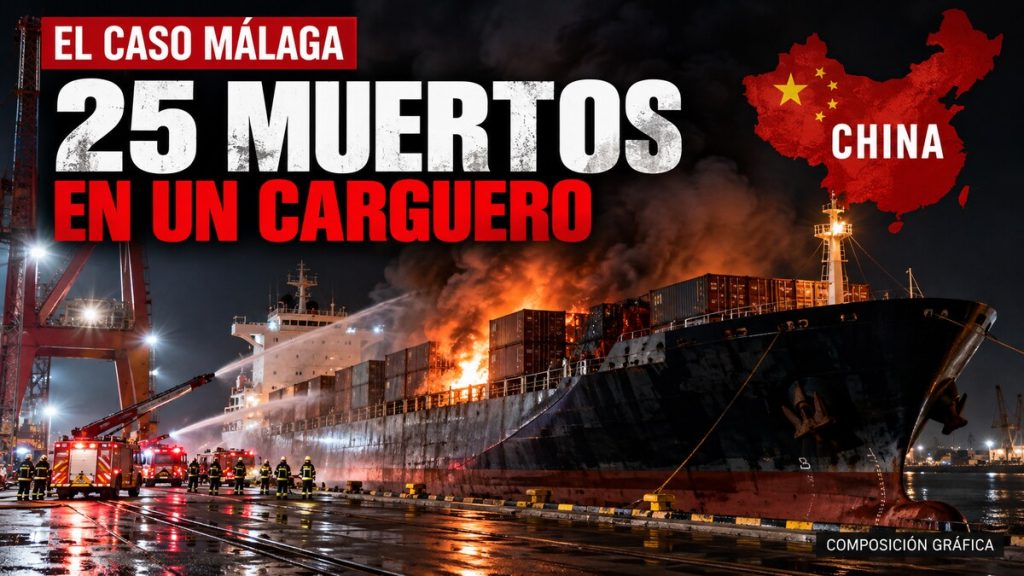 Portada ECM: Incendio en un carguero en China deja 25 muertos. Composición gráfica.