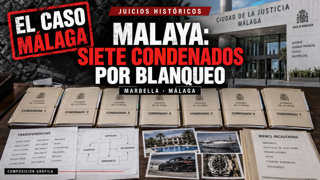 Portada editorial de la pieza de blanqueo del Caso Malaya y sus siete condenados