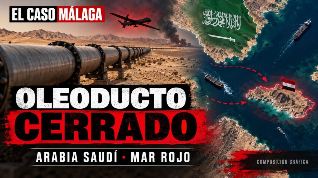 Portada ECM: Arabia Saudí cierra un oleoducto tras un ataque. Composición gráfica.