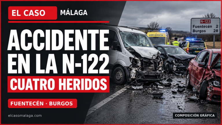 Portada editorial de El Caso Málaga sobre el accidente de la N-122 en Fuentecén, Burgos, con cuatro heridos