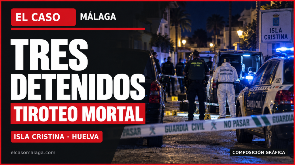 Portada editorial de El Caso Málaga sobre tres detenidos por el tiroteo mortal de Isla Cristina, Huelva