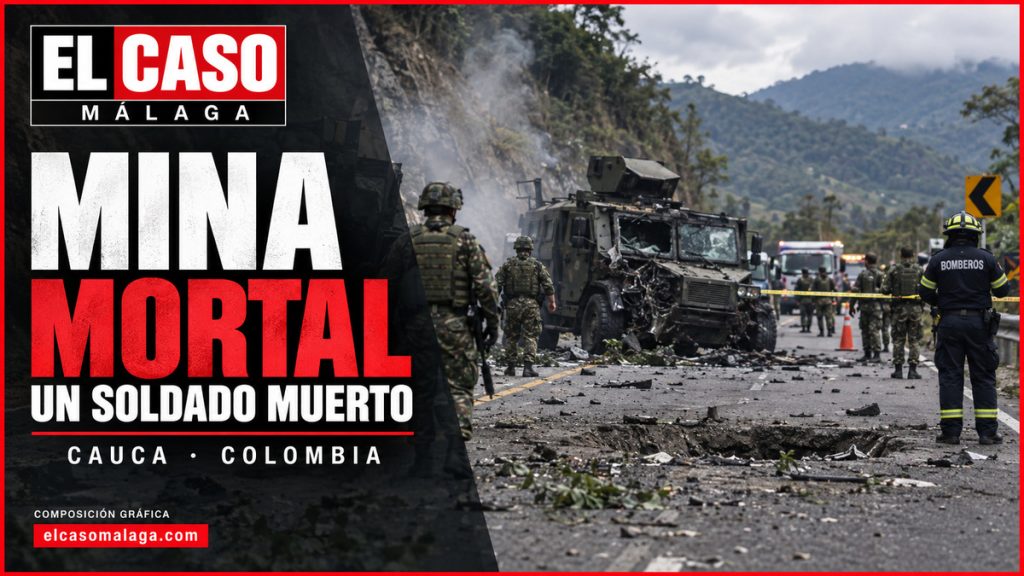Portada editorial de El Caso Málaga sobre una mina que mató a un soldado e hirió a dos en Cauca, Colombia