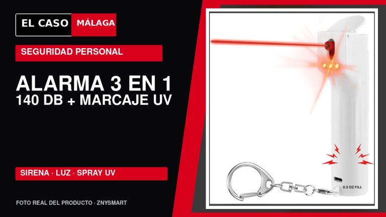 Portada de El Caso Málaga de la alarma personal ZNYSMART 3 en 1 con sirena de 140 dB, luz y marcaje UV