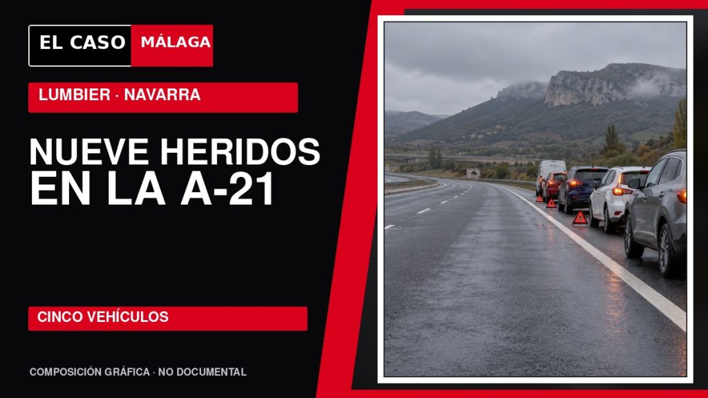 Portada de El Caso Málaga sobre una colisión entre cinco vehículos con nueve heridos en la A-21 en Lumbier