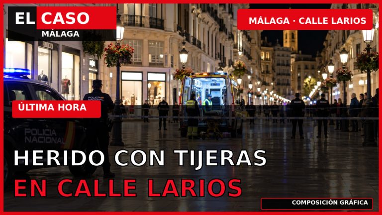 Portada editorial de El Caso Málaga: herido con tijeras en plena calle Larios de Málaga