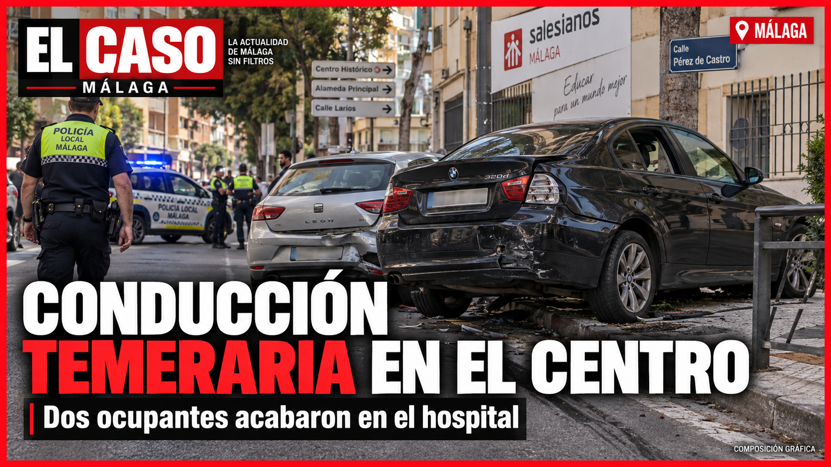 Conducción temeraria en pleno Centro de Málaga: derrapes, acera y un choque junto a Salesianos