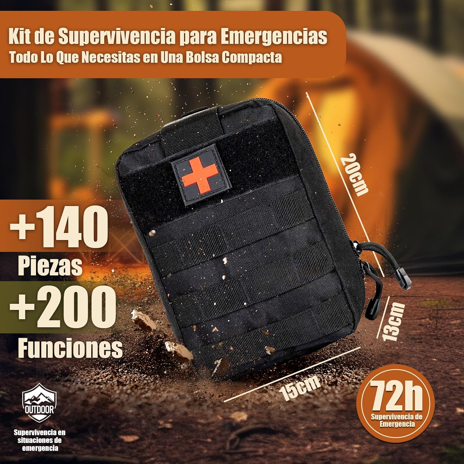 Contenido del Gemmac Kit Supervivencia 140 en 1 para emergencias y primeros auxilios