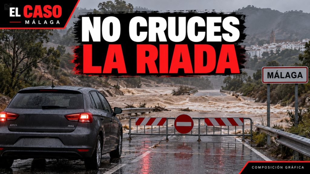 Portada de EL CASO MÁLAGA sobre una carretera inundada y una riada