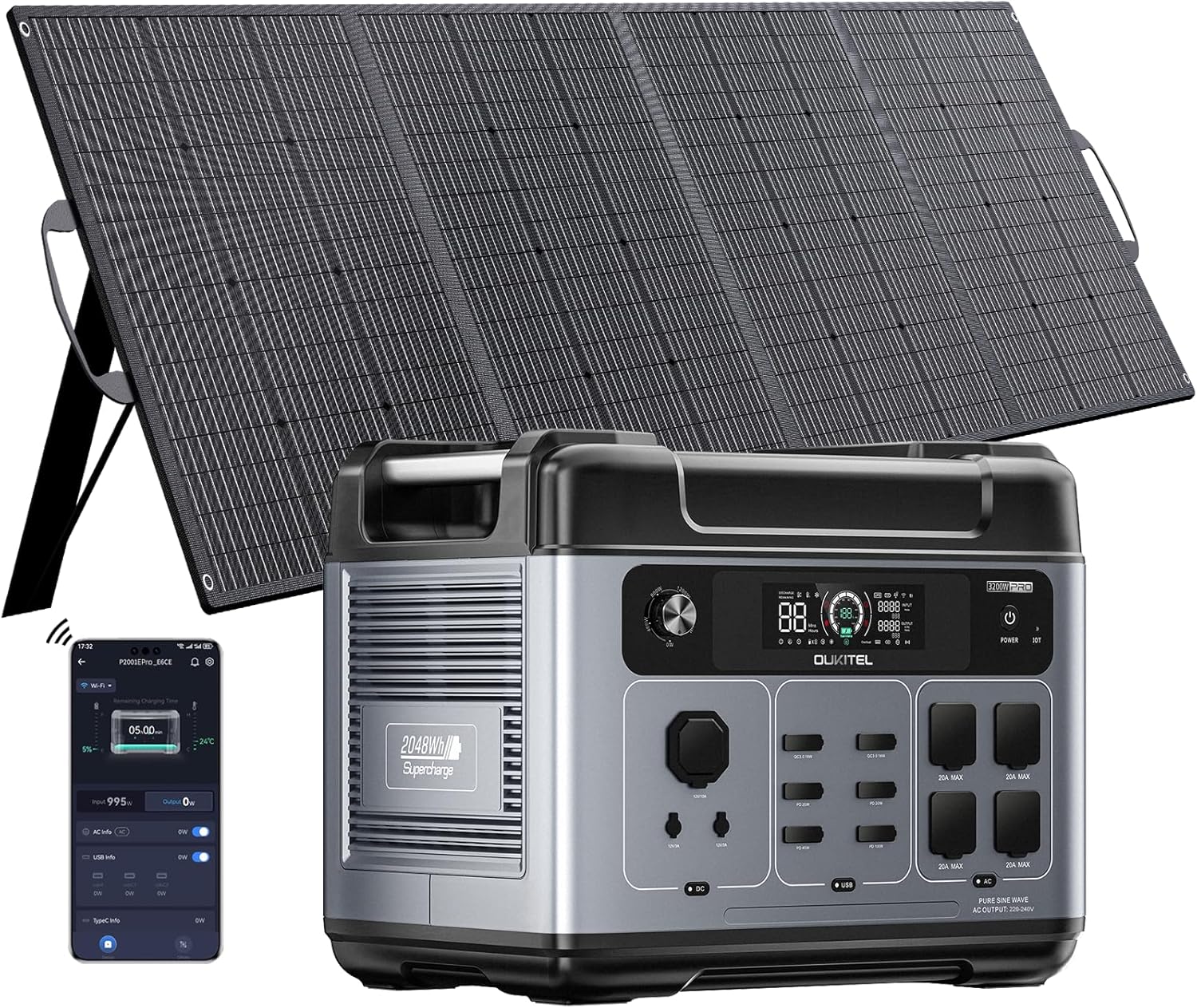 OUKITEL P2001 Pro estación de energía con panel solar de 200W