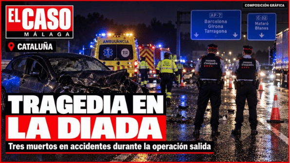 Portada de El Caso Málaga sobre tres fallecidos en accidentes durante la operación salida de la Diada en Cataluña.