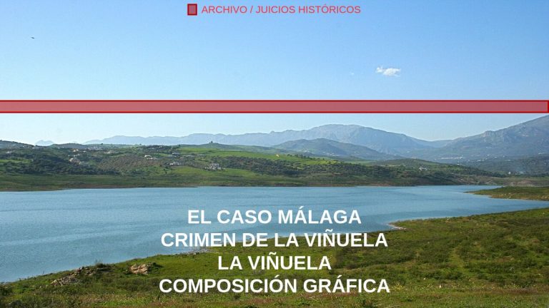 Crimen de La Viñuela: portada de Juicios históricos con fotografía real del embalse de La Viñuela