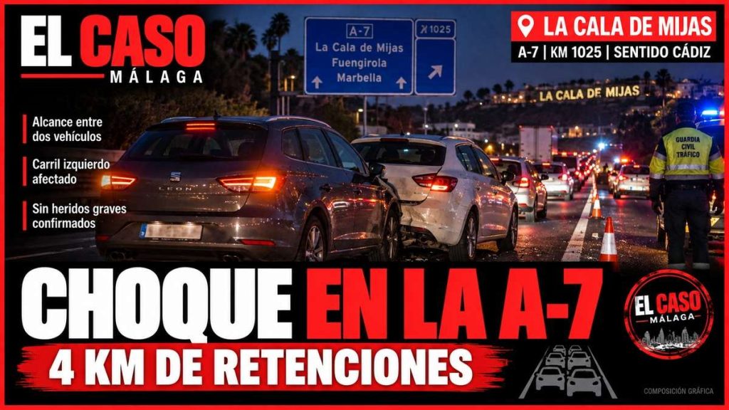 Portada de El Caso Málaga sobre el alcance de dos vehículos en la A-7 en La Cala de Mijas con cuatro kilómetros de retenciones