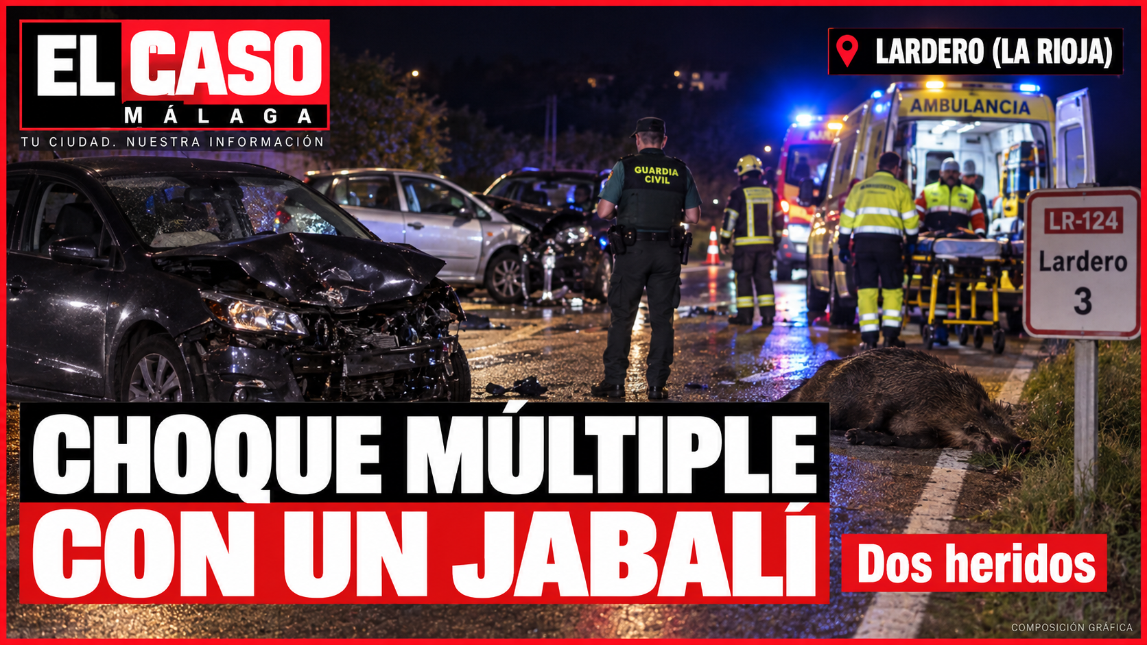 Dos heridos tras chocar tres vehículos contra un jabalí en la LR-124, en Lardero