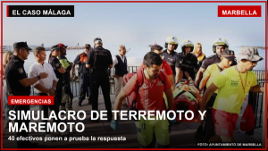 Servicios de emergencia durante el simulacro de terremoto y maremoto en la playa de El Faro de Marbella