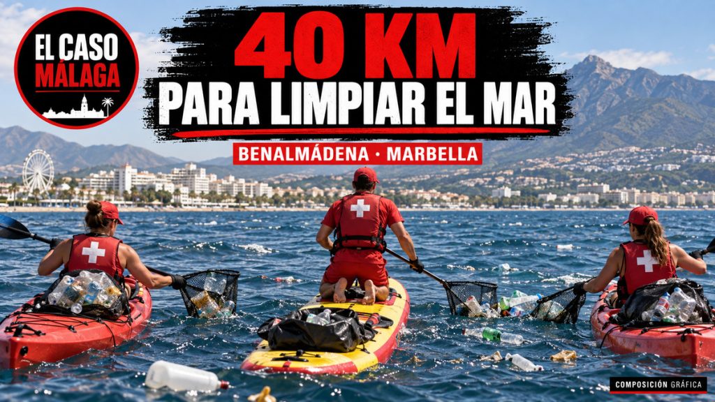 Portada de EL CASO MÁLAGA sobre tres socorristas que limpiarán la costa entre Benalmádena y Marbella
