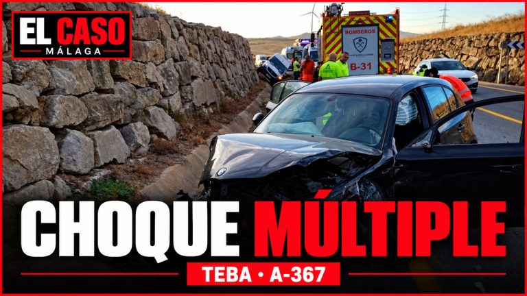 Accidente múltiple con tres vehículos en la A-367 de Teba y bomberos del CPB Málaga