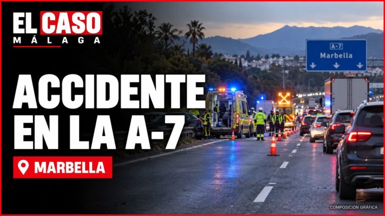 EL CASO MÁLAGA: accidente en la A-7 en Marbella. Recreación ilustrativa, COMPOSICIÓN GRÁFICA; no es el siniestro real.