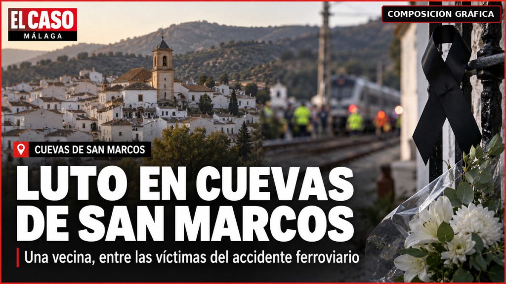 Portada EL CASO MÁLAGA: luto en Cuevas de San Marcos, vecina fallecida en accidente ferroviario de Toledo. COMPOSICIÓN GRÁFICA.
