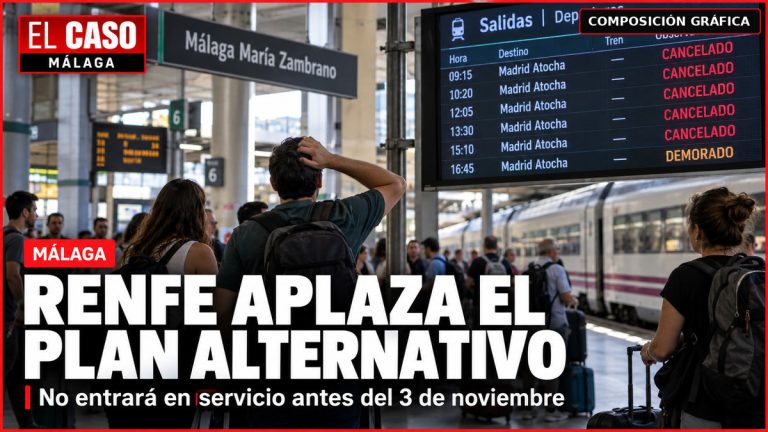 Portada EL CASO MÁLAGA: Renfe aplaza transporte alternativo Málaga Madrid. COMPOSICIÓN GRÁFICA.