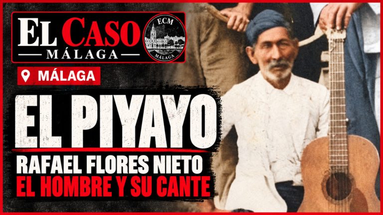 El Piyayo, Rafael Flores Nieto, con guitarra en una fotografía histórica colorizada para la portada de El Caso Málaga.