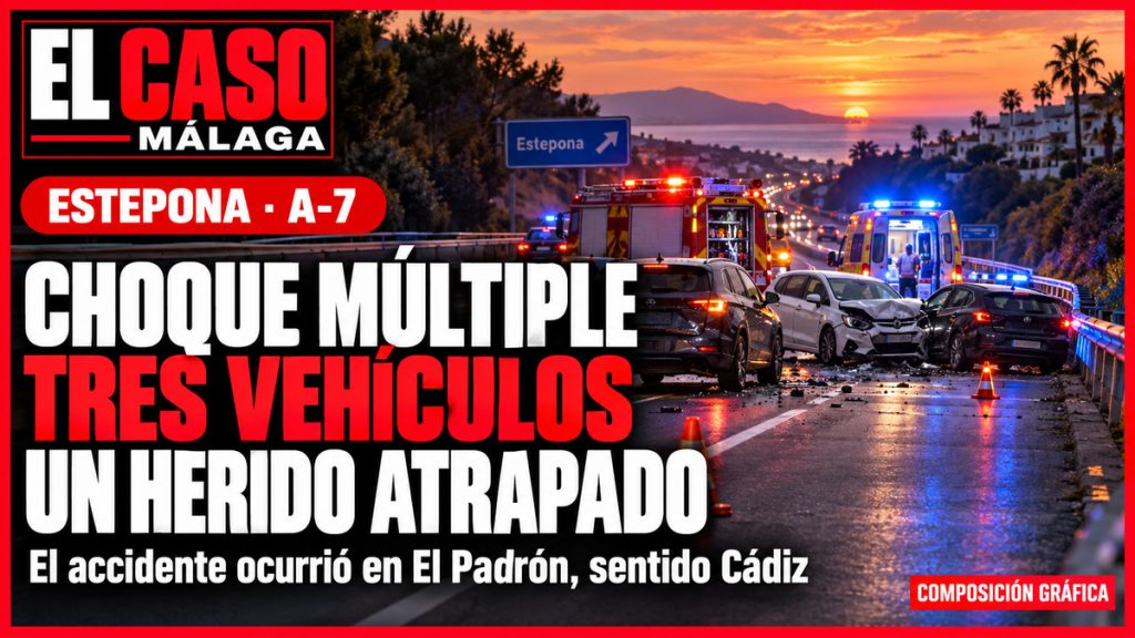 Portada gráfica sobre la colisión de tres vehículos en la A-7 en Estepona con una persona herida y atrapada
