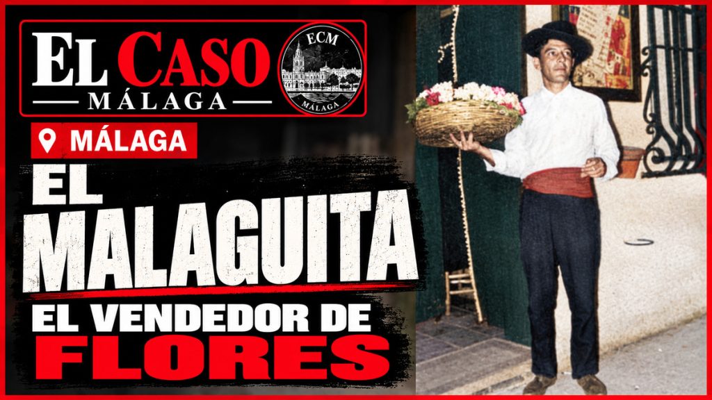 El Malaguita con su cesta de flores, fotografía histórica colorizada en la portada de El Caso Málaga.