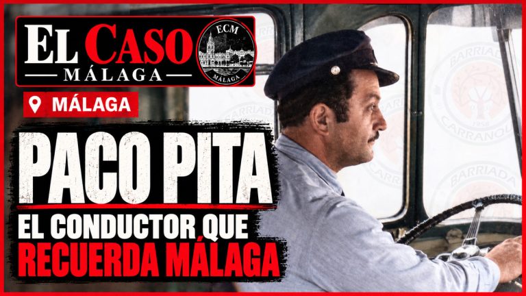 Paco Pita, identificado por Soy de Carranque, conduciendo un autobús en una fotografía histórica colorizada para El Caso Málaga.